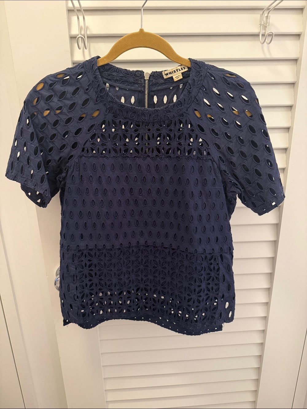 Whistles Navy Eyelet Lace Short Sleeve Blouse